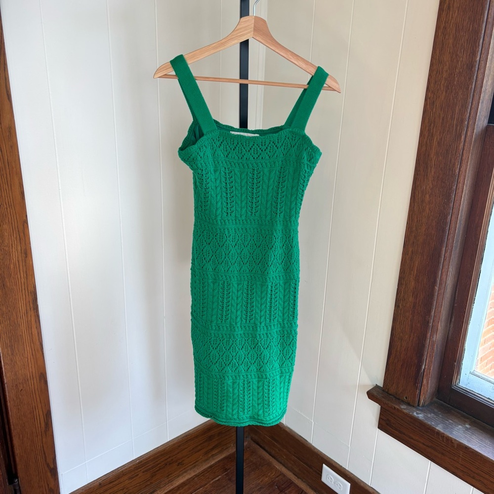 Taylor Women's Small Kelly Green Strap Cotton Blend Crochet Bodycon Boho Dress